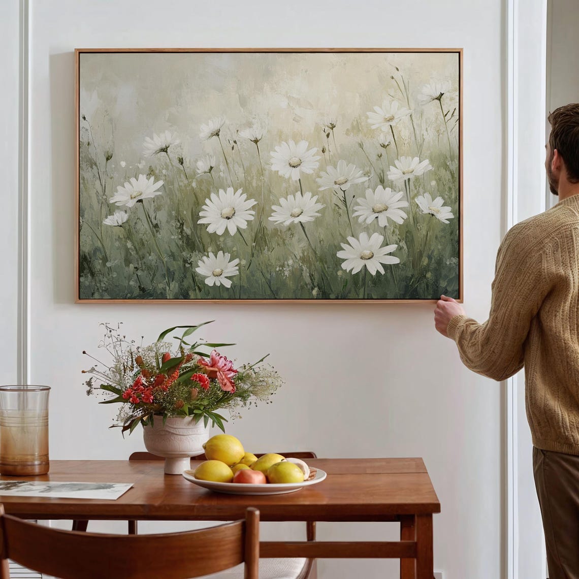 Serene White Daisy Wildflower Meadow Nature Botanical Wall Art - Image 5
