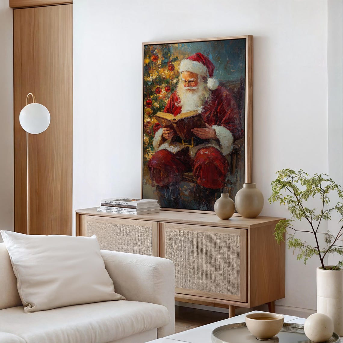 Santa Claus Reading By Glowing Christmas Tree Vintage Poster - Image 5