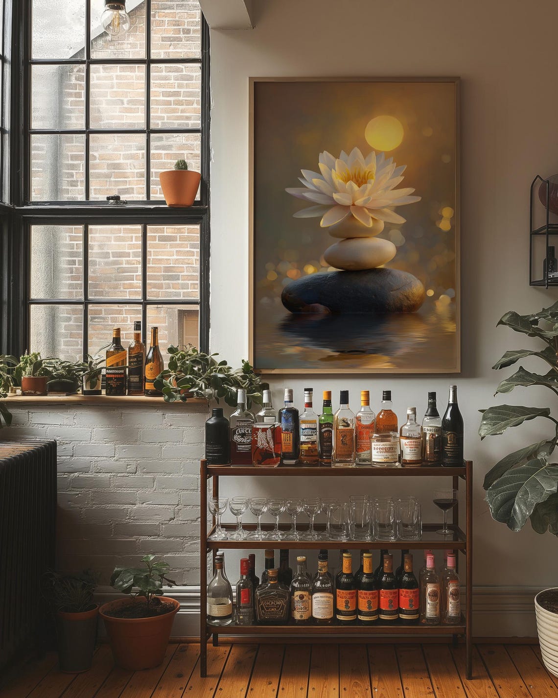 Zen Flower Canvas Art Tranquil Stones And Water Reflection Painting Peaceful Meditation Wall Decor Serene Nature Artwork