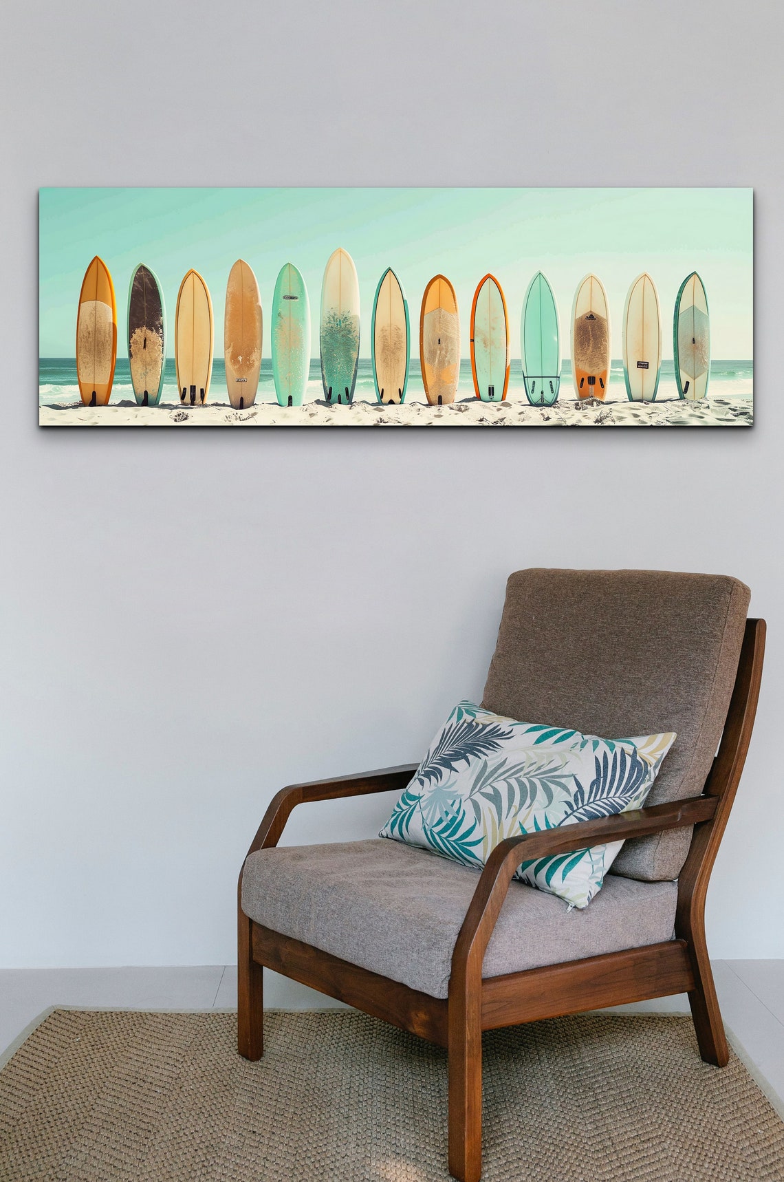 Pastel Color Palette Surfboard Lineup Ready To Hang Panoramic Wall Art Prints Retro Style Surf Art Panoramic Wall Art - Image 4