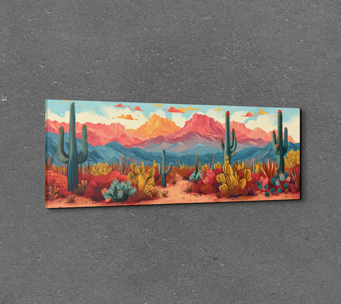 Panoramic Arizona Desert Red Rock Peaks Cactus Landscape Wall Art - Image 3