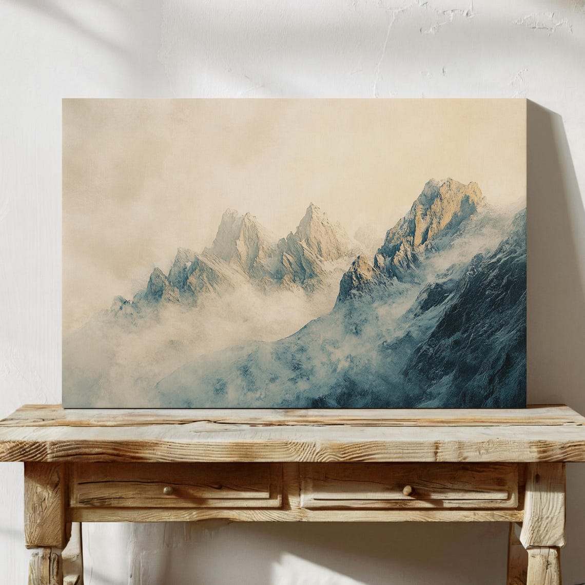 Misty Mountain Landscape Serene Nature Wall Art Neutral Toned Mountain Print Foggy Peak Artwork Tranquil Home Decor - Image 4