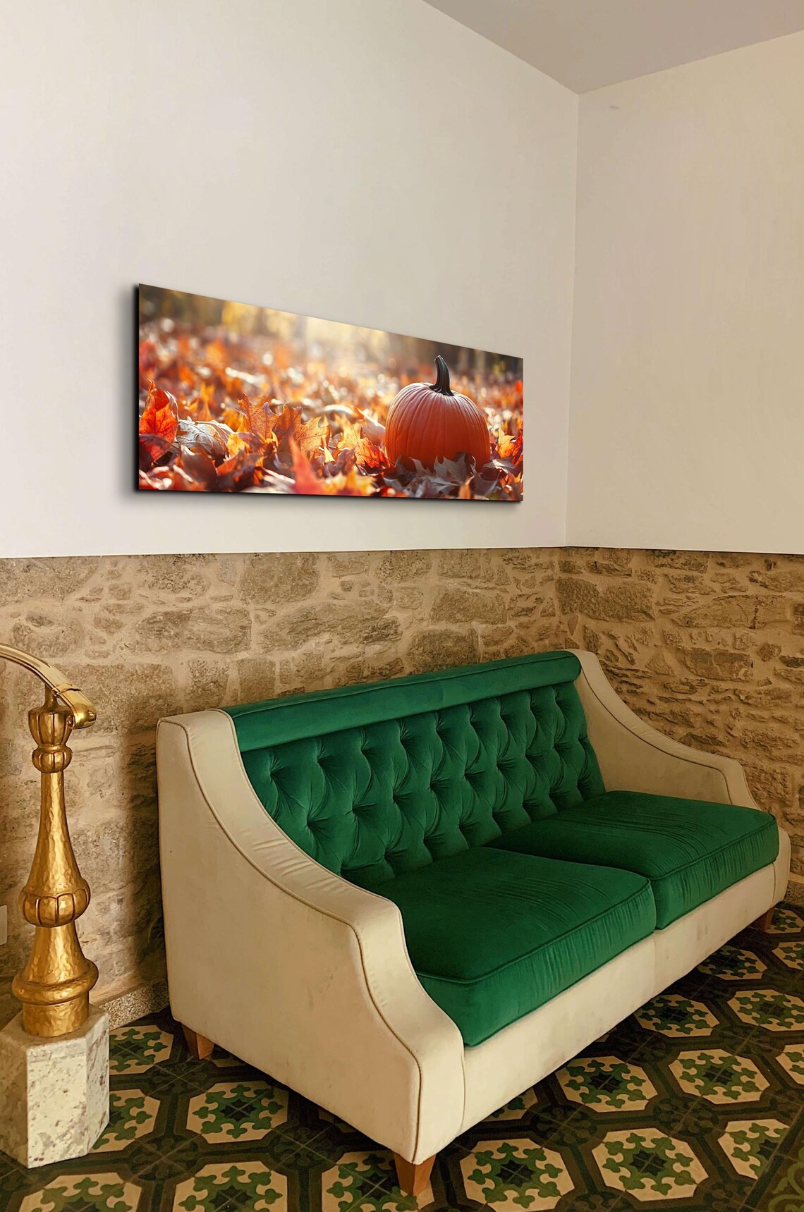 Single Pumpkin Resting in Golden Autumn Leaves Under Soft Sunlight Poster - Image 7