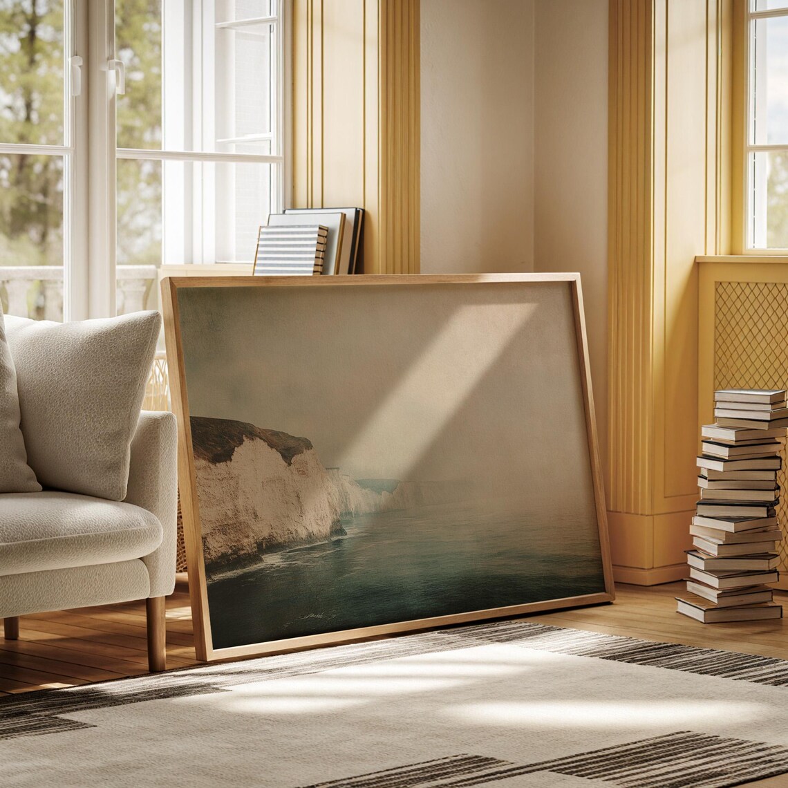 White Cliffs Coastal Art, Serene Seaside Landscape - Image 4