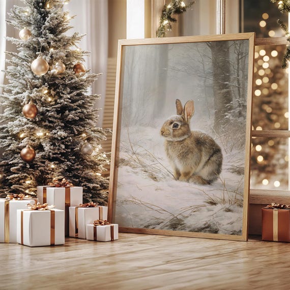 Winter Rabbit in Snowy Forest Art Print