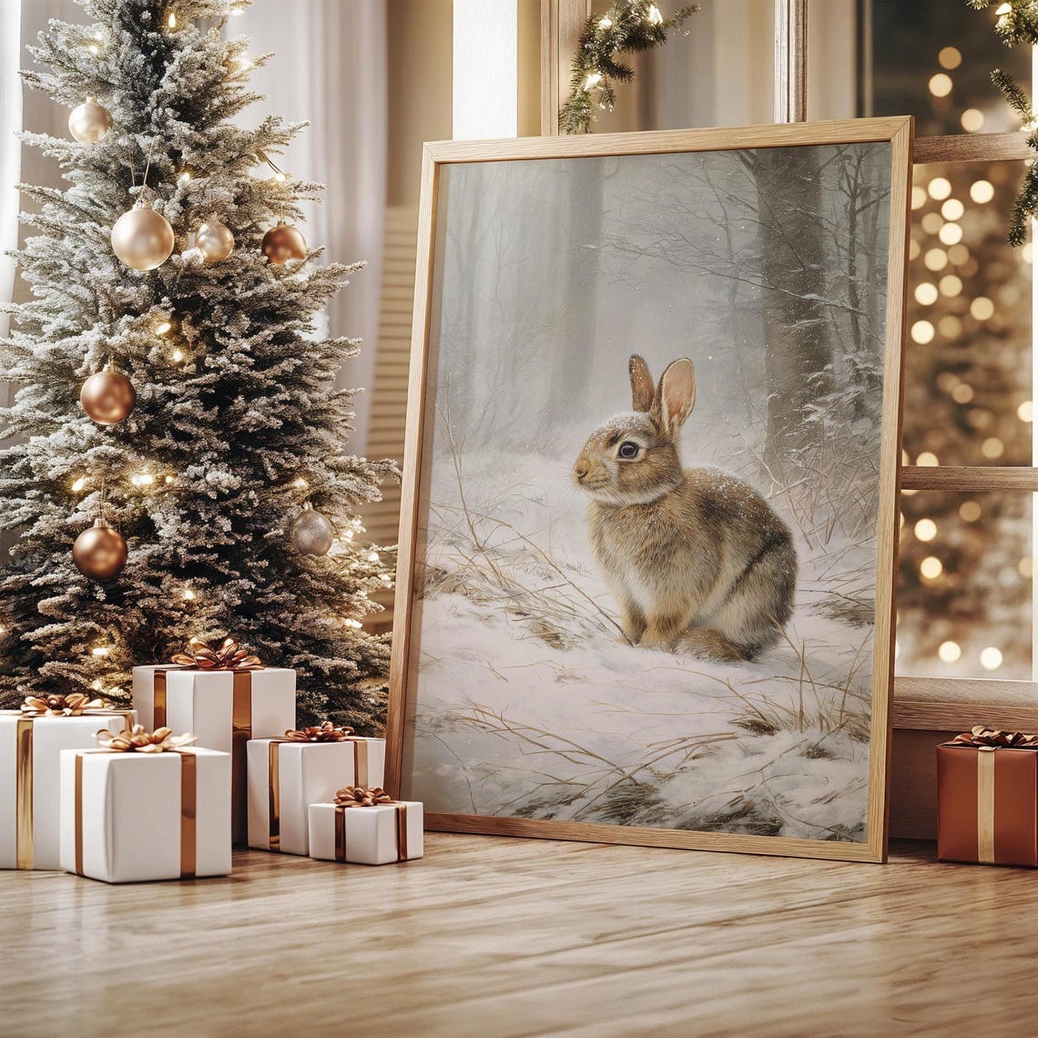 Winter Rabbit in Snowy Forest Art Print