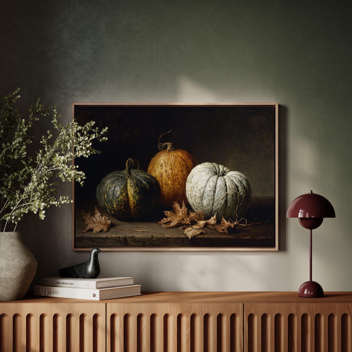 Moody Pumpkin Still Life Dark Autumn Harvest Oil Painting Poster