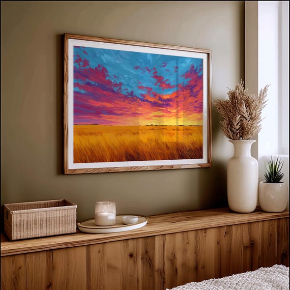 Golden Wheat Field Beneath Fiery Sunset Sky