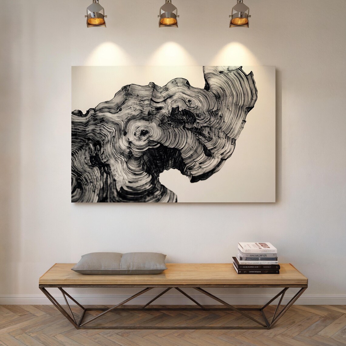 Abstract Black And White Tree Ring Art, Minimalist Decor