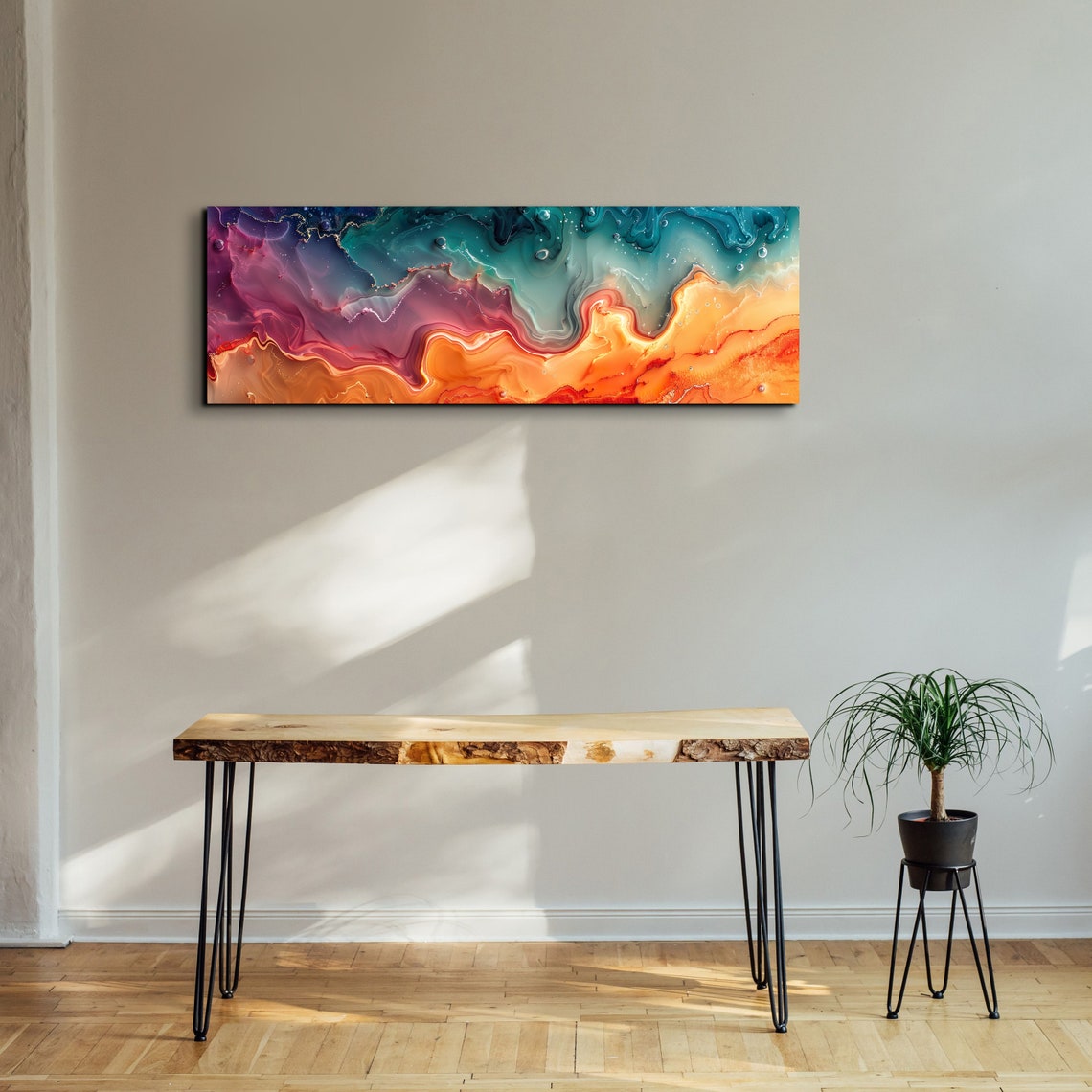 Calming Fluid Wave Abstract Teal Pink Orange Flow Art Poster - Image 4