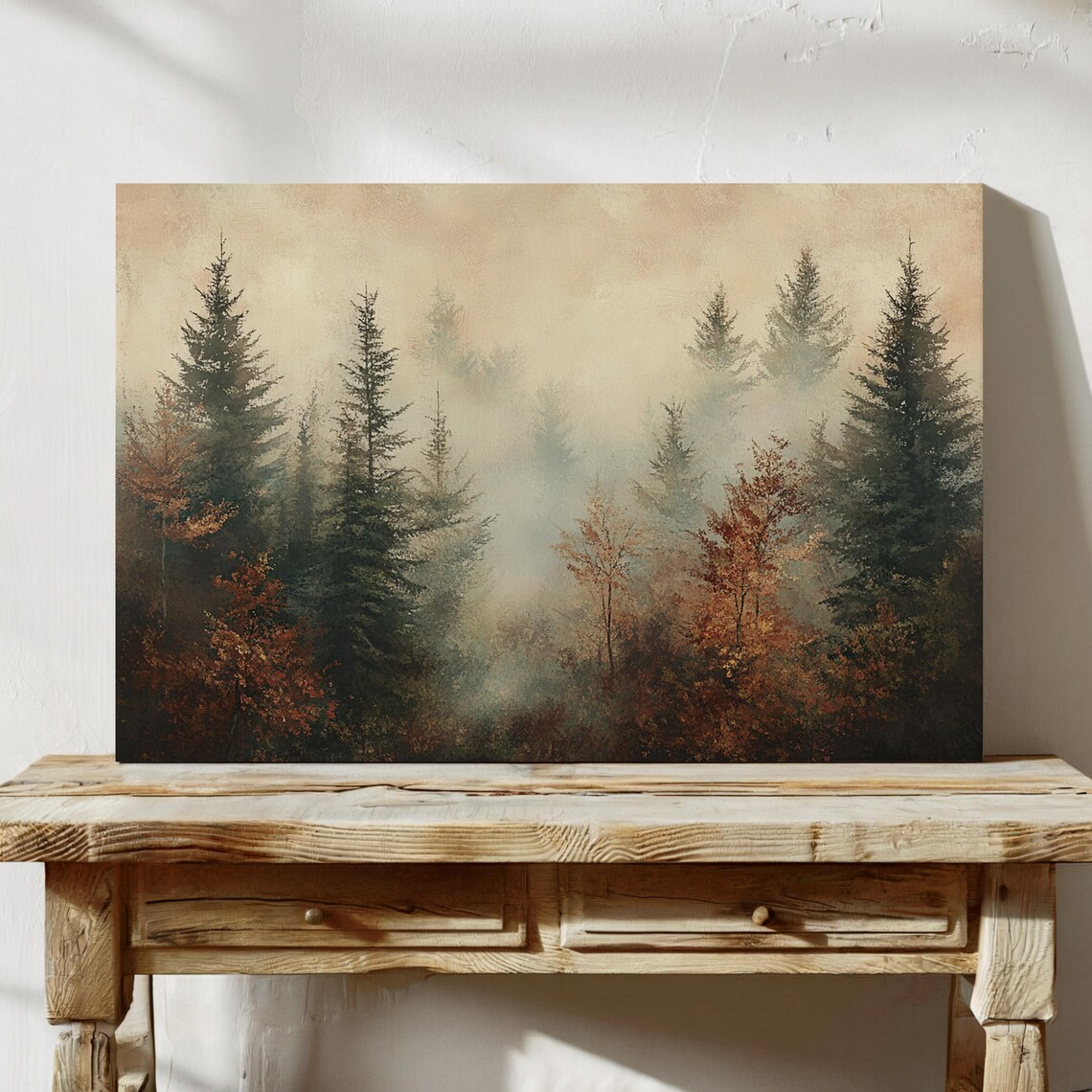 Misty Forest Art Print, Rustic Autumn Landscape