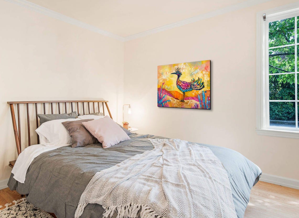 Colorful Roadrunner Desert Day Glow Whimsical Bird Art Poster - Image 3