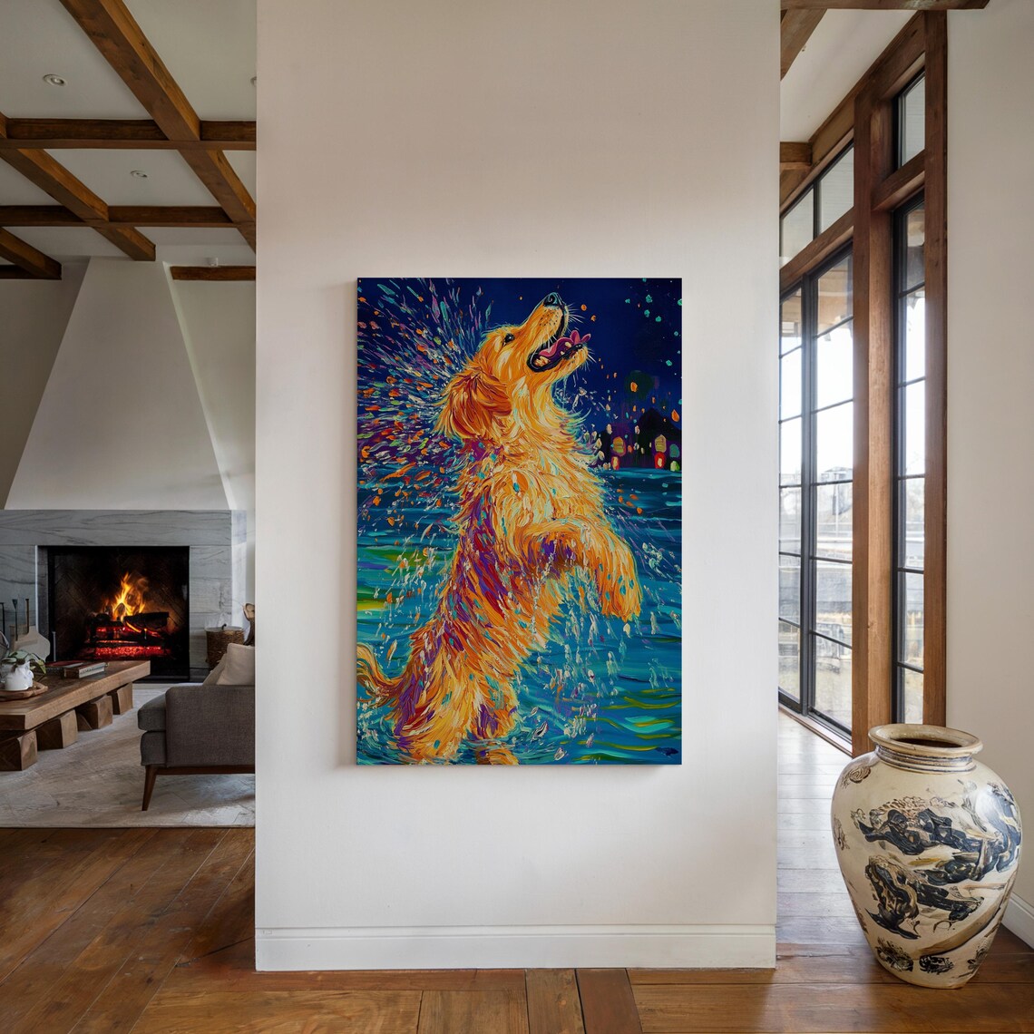 Colorful Dog Splashing Art Print, Playful Golden Retriever - Image 3