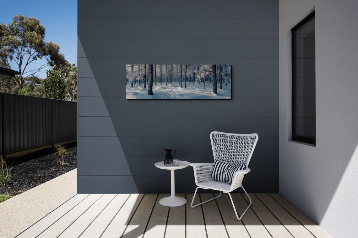 Frosted Winter Forest Cool Blue Snow Panoramic Nature Poster - Image 3
