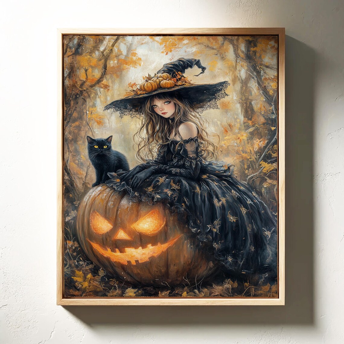 Enchanted Witch Sitting On Glowing Jack O Lantern With Black Cat Poster - Image 4