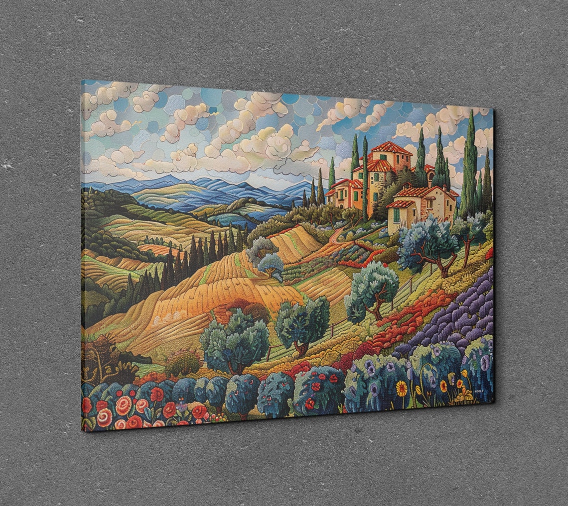Tuscany In The Style Of Ernst Haeckel Wall Art Print France Rural Vineyard French Hillside Decor Vibrant Painting - Image 7