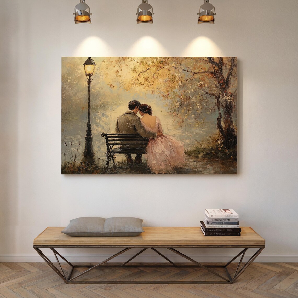 Romantic Couple On Park Bench, Bedroom Decor - Image 7