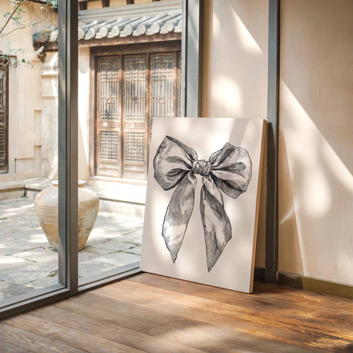 Black And White Bow Drawing Elegant Vintage Ribbon Sketch Wall Art - Image 5