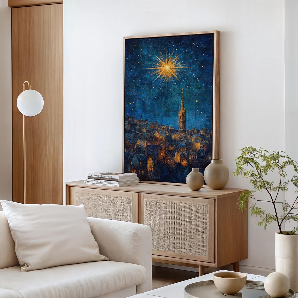 Star of Bethlehem Over Old City Church Tower Night Sky Christmas Poster - Image 6