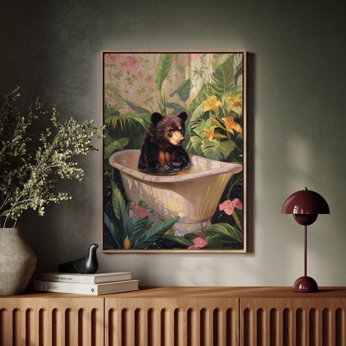 Charming Black Bear In Bathtub Whimsical Jungle Bath Scene Poster - Image 7