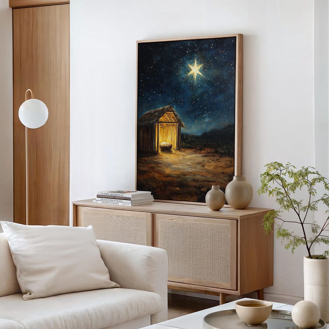 Nativity Manger Under the Christmas Starry Night Sky Religious Poster - Image 7