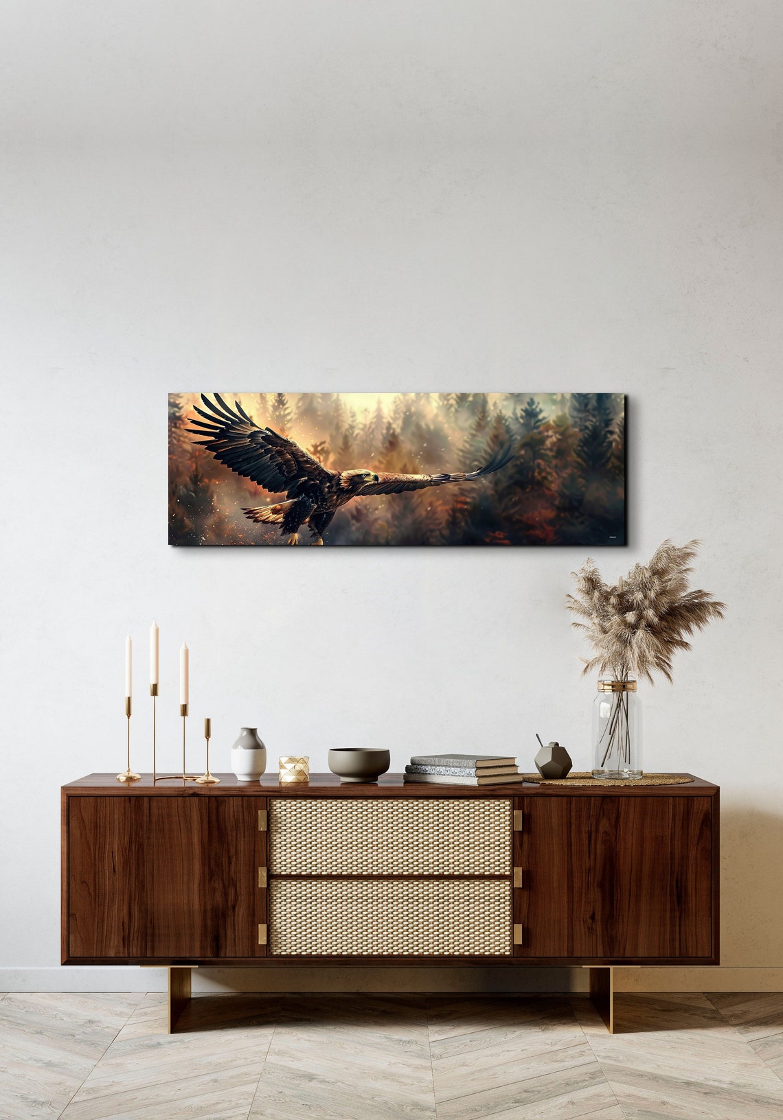 Majestic Golden Eagle Soaring Over a Misty Autumn Forest Poster - Image 3