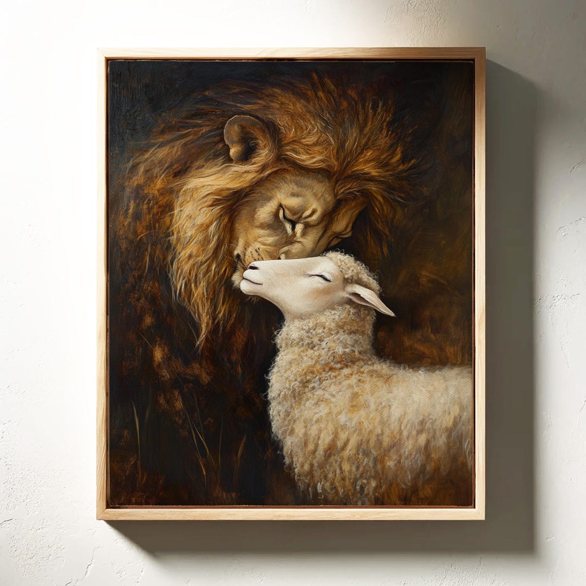 Lion And Lamb Tender Nuzzle Gentle Christian Peace Painting Poster - Image 4