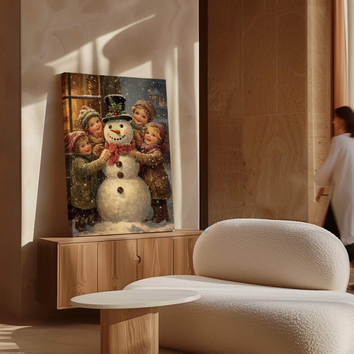 Children Building Snowman Vintage Christmas Holiday Season Poster - Image 7