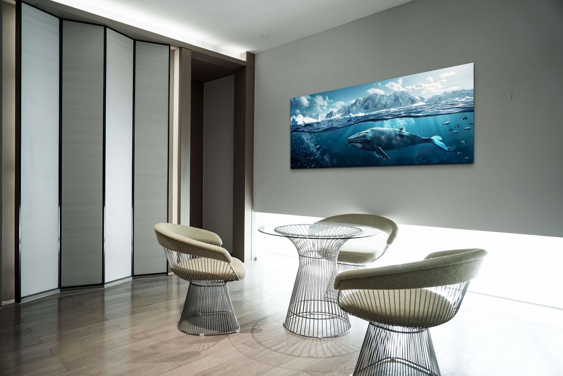 Humpback Whale Arctic Ocean Above Below Water Panoramic Wall Art - Image 7