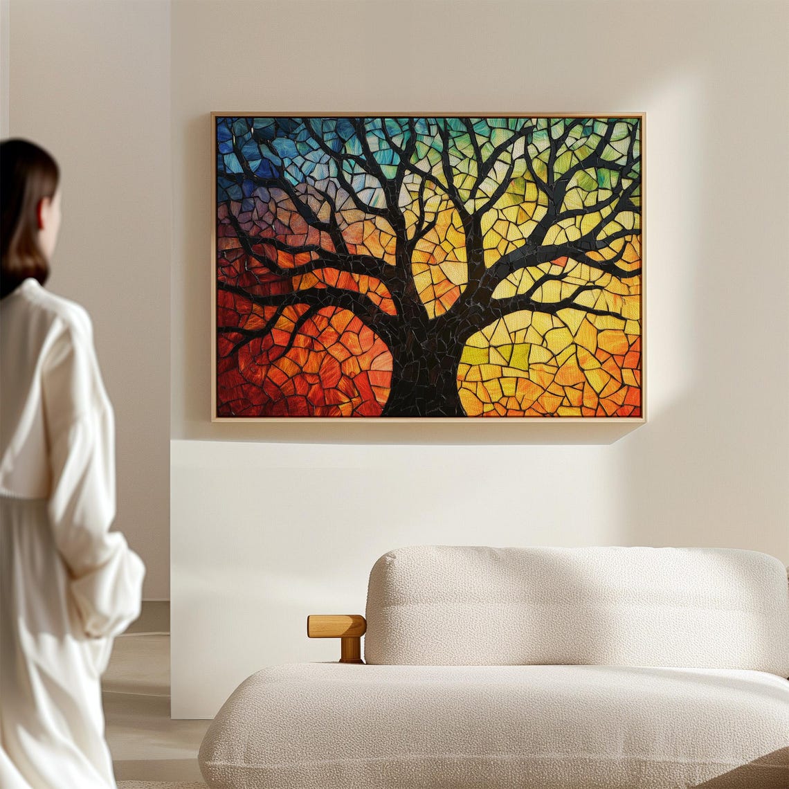 Stained Glass Sunset Tree Mosaic With Black Branches Art Poster - Image 4