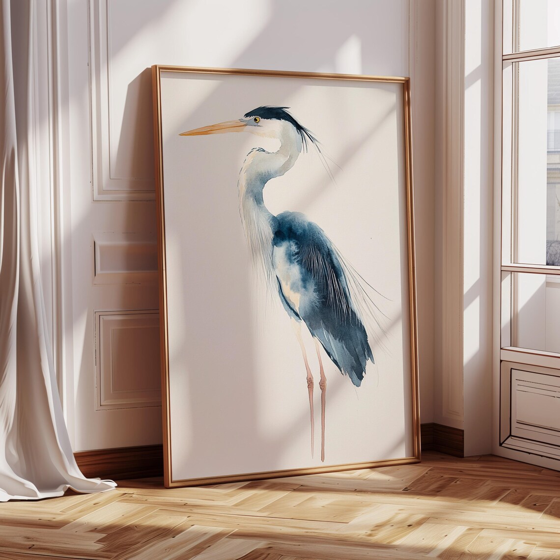 Elegant Heron Watercolor Art Print, Coastal Bird - Image 5