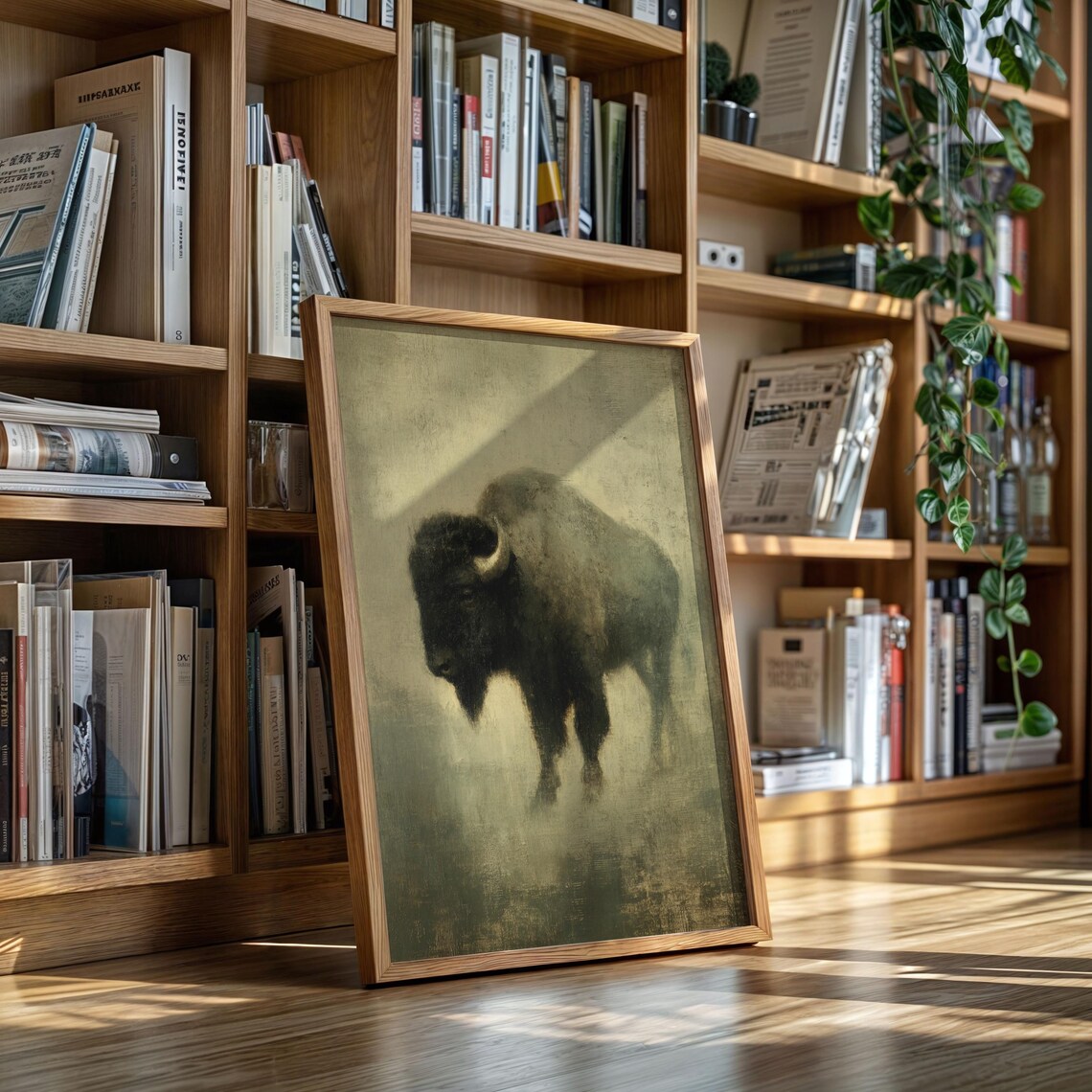 Majestic Buffalo In Mist Rustic Western Wall Art