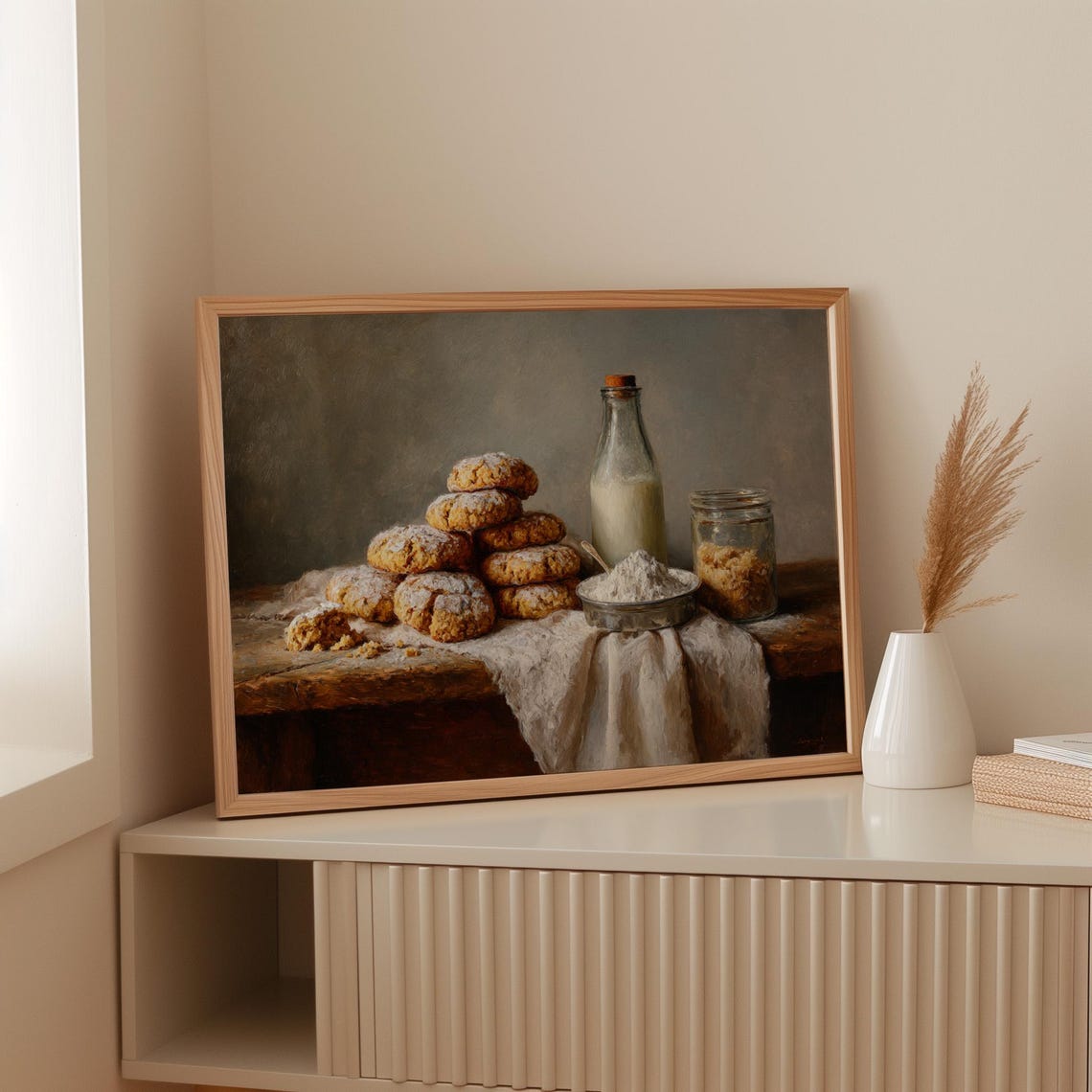 Rustic Cookies and Milk Still Life Farmhouse Kitchen Art Poster