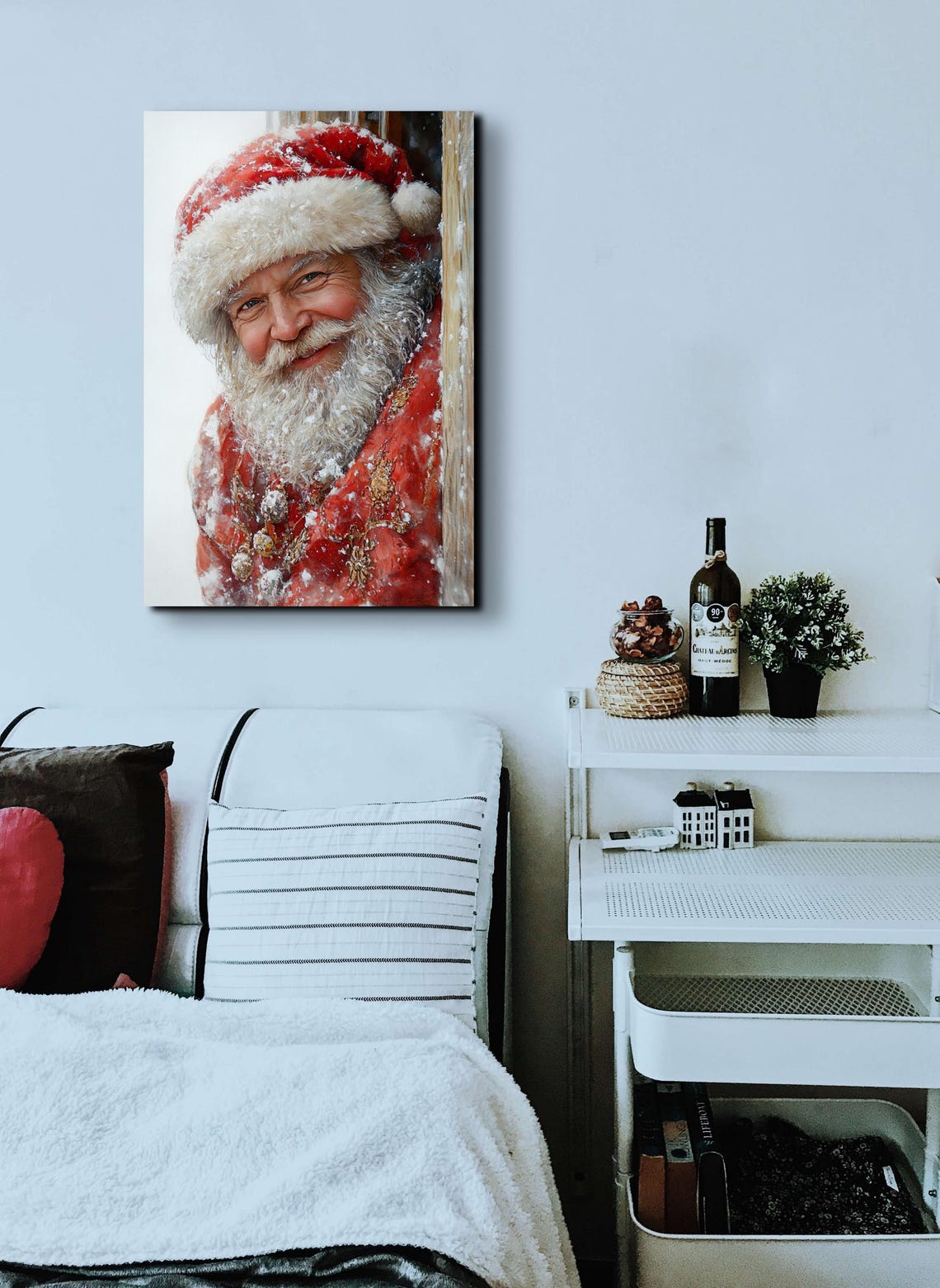 Vintage Santa Wall Art Antique Christmas Wall Art Snowing Santa Art Winter Art Christmas Art Santa Claus Art Antique Art - Image 4