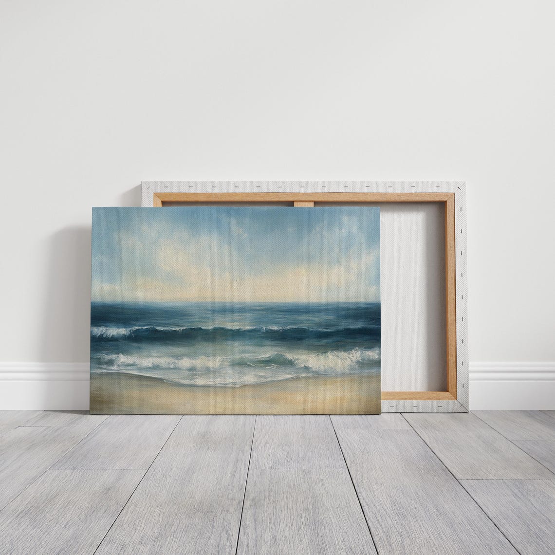 Serene Ocean Waves Coastal Beach Wall Art Tranquil Seascape Painting Nautical Home Decor Soft Blue Ocean Print - Image 3