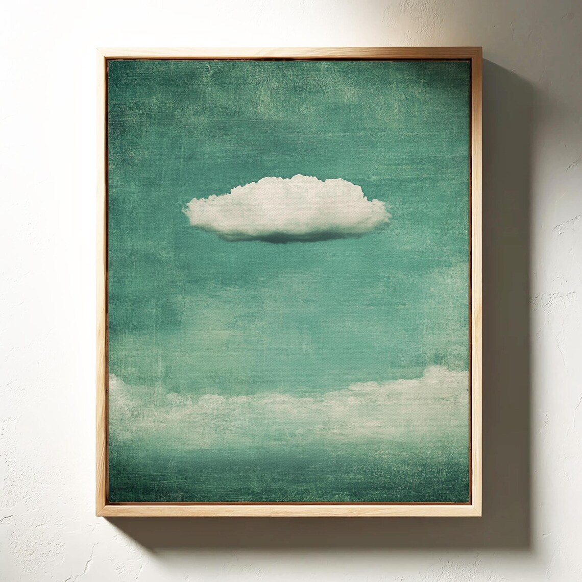 Minimalist White Cloud On Textured Green Sky