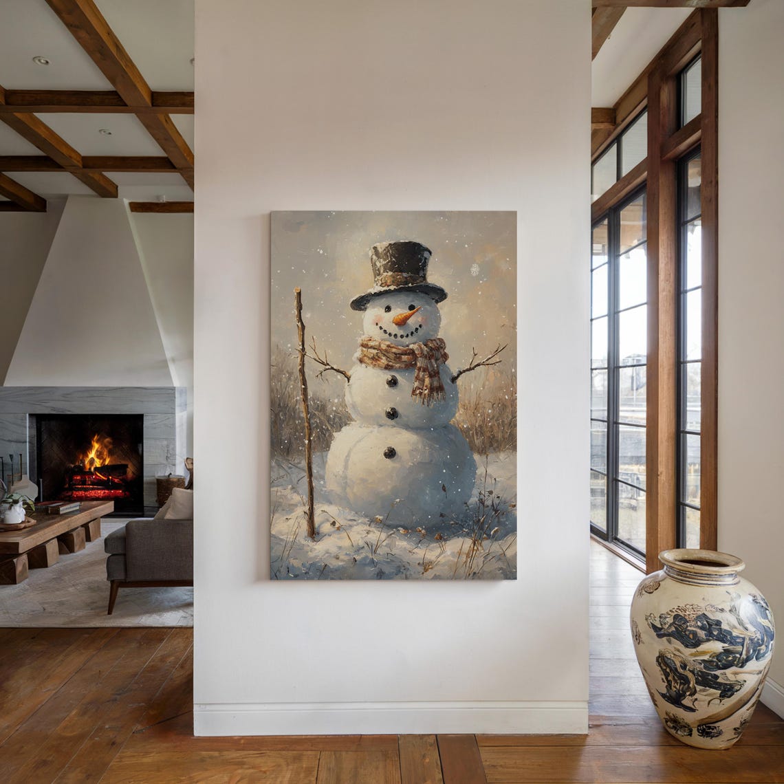 Cute Snowman With Top Hat And Scarf Winter Wonderland Poster - Image 4