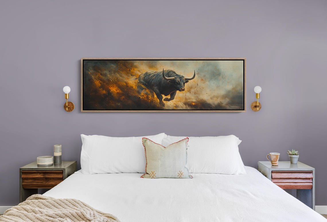 Fierce Charging Bull Art Bold Animal Orange Smoke Power Poster - Image 6