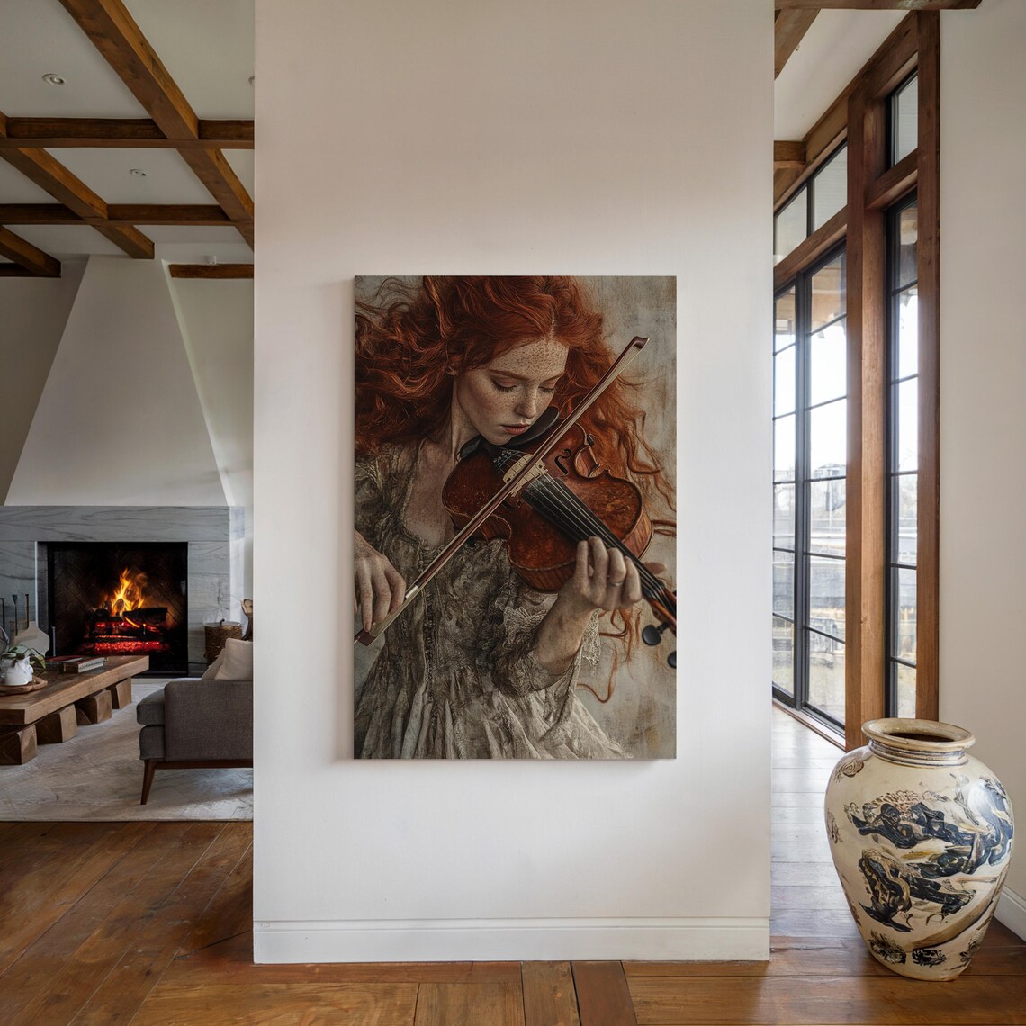 Red Haired Violinist Vintage Graceful Musician Portrait Poster - Image 5