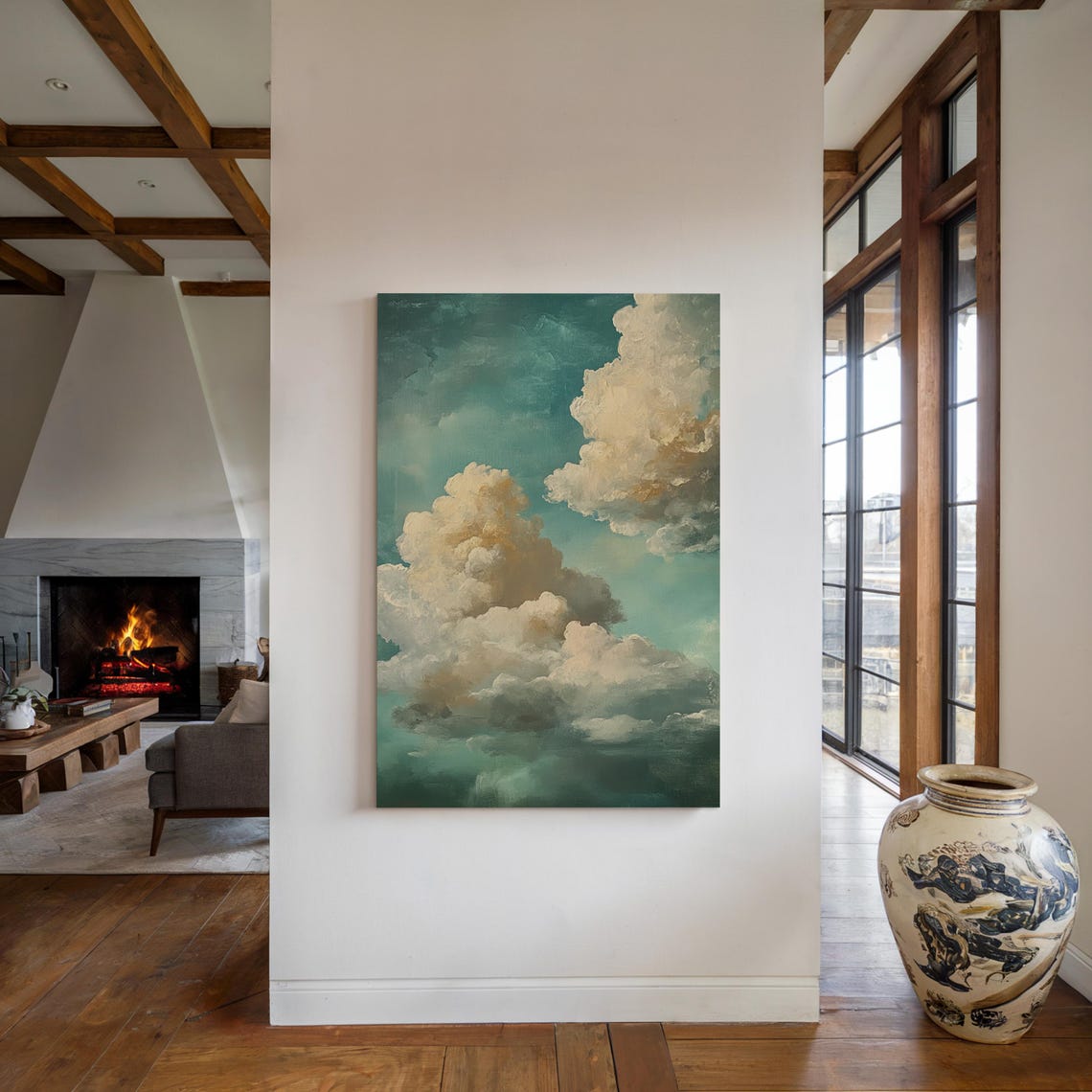 Dreamy Cloudscape Painting Teal Sky Billowing Clouds Serene Poster - Image 7