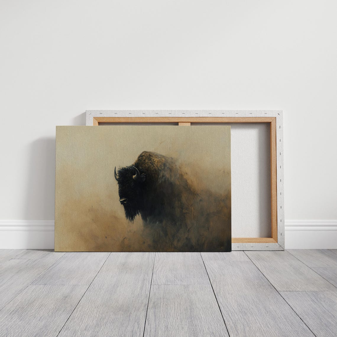 Misty Bison Art Dark Buffalo Painting Western Wildlife Decor Rustic Wall Art Bold Nature Print For Home - Image 3