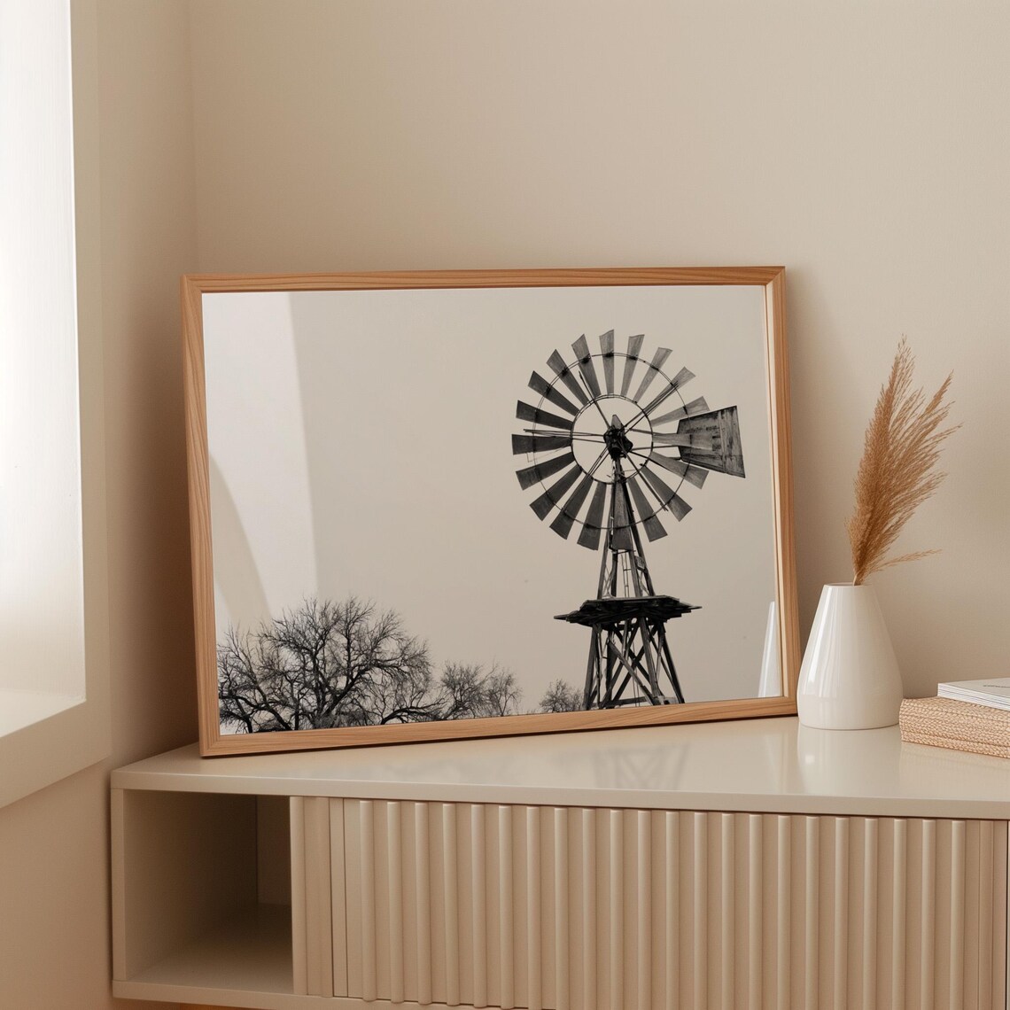 Rustic Windmill, Vintage Farmhouse Country Landscape