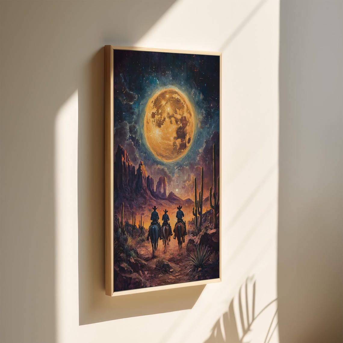 Moonlit Western Desert Wall Art Cowboys Under Starry Sky - Image 4