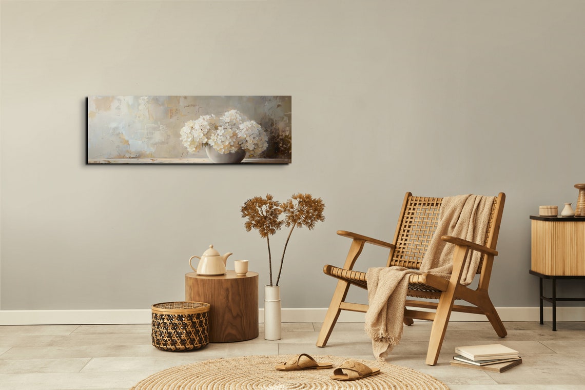 White Hydrangeas Bowl Neutral Beige Still Life Floral Poster - Image 5