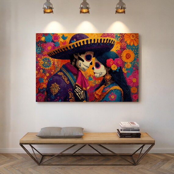 Vibrant Day Of The Dead Skeleton Couple Calavera Love Poster