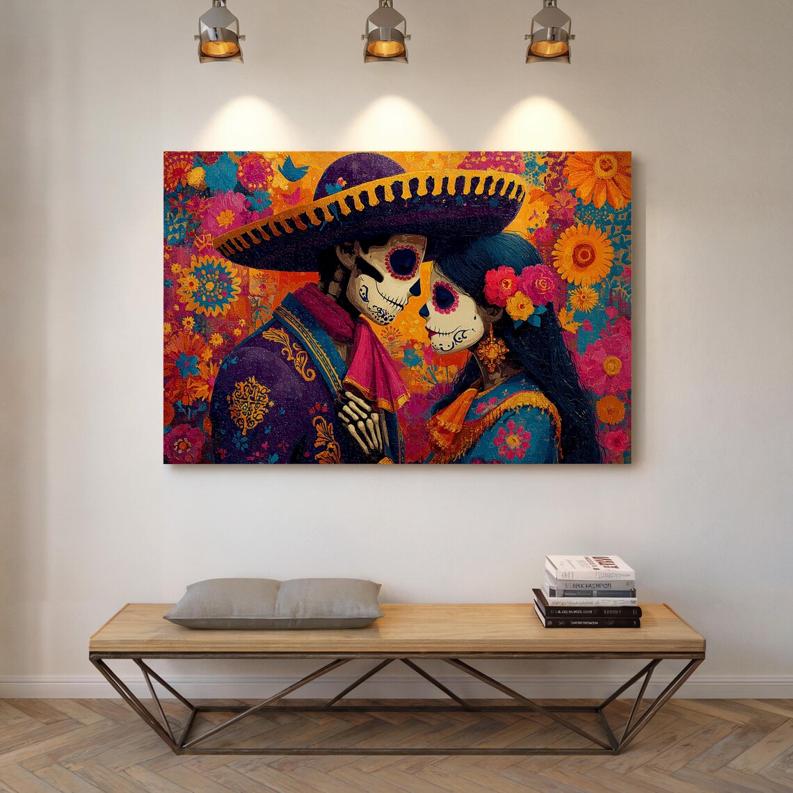 Vibrant Day Of The Dead Skeleton Couple Calavera Love Poster