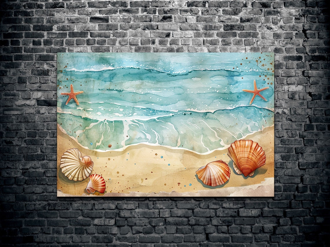 Beach Watercolor Scene With Seashells And Starfish Coastal Poster - Image 2