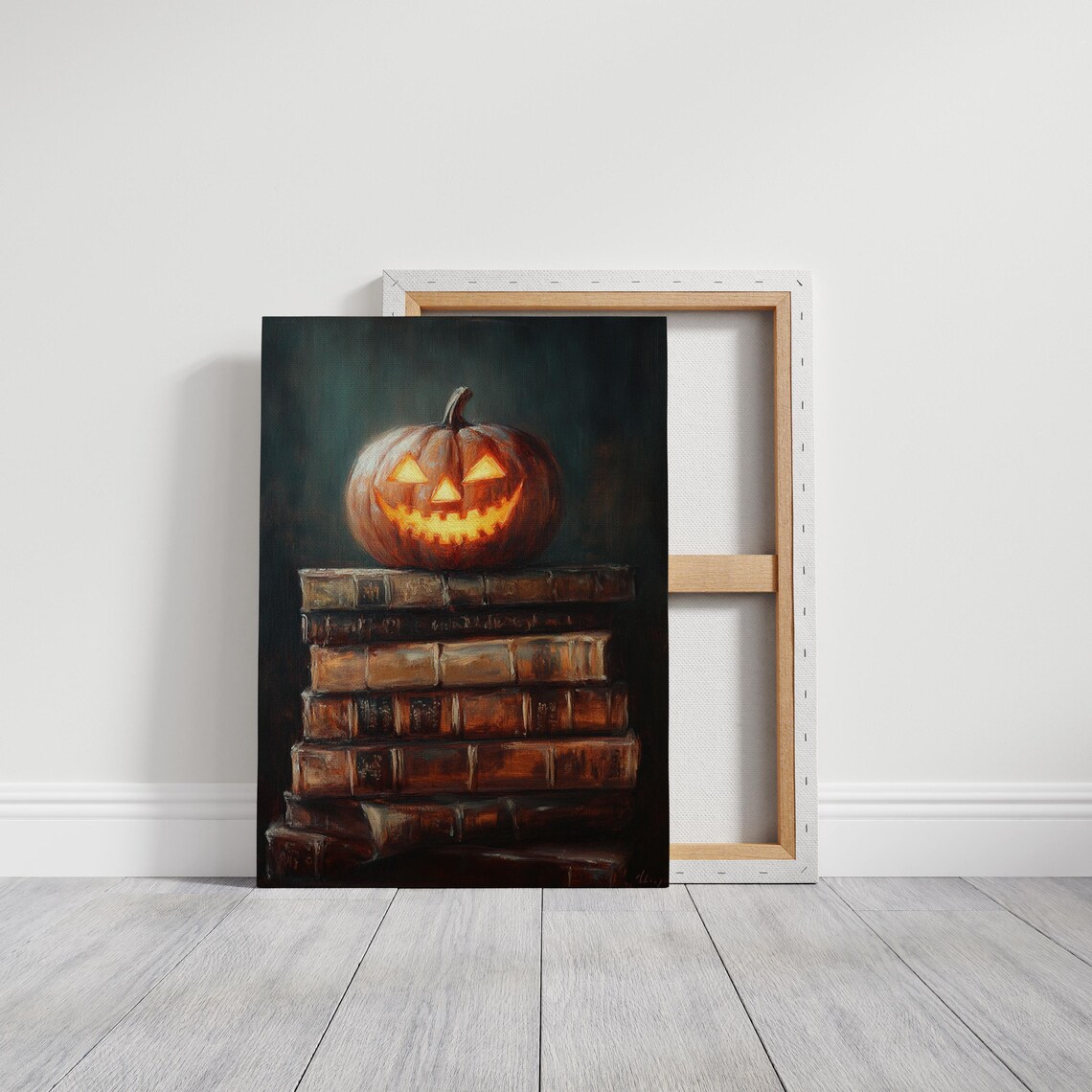 Carved Halloween Pumpkin Glowing on Old Vintage Books Poster - Image 6
