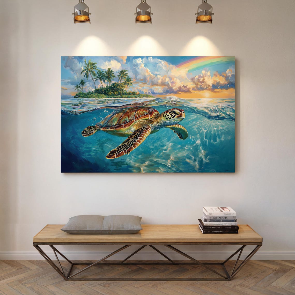 Sea Turtle Island Paradise Ocean Sunset Tropical Beach Wall Art - Image 4
