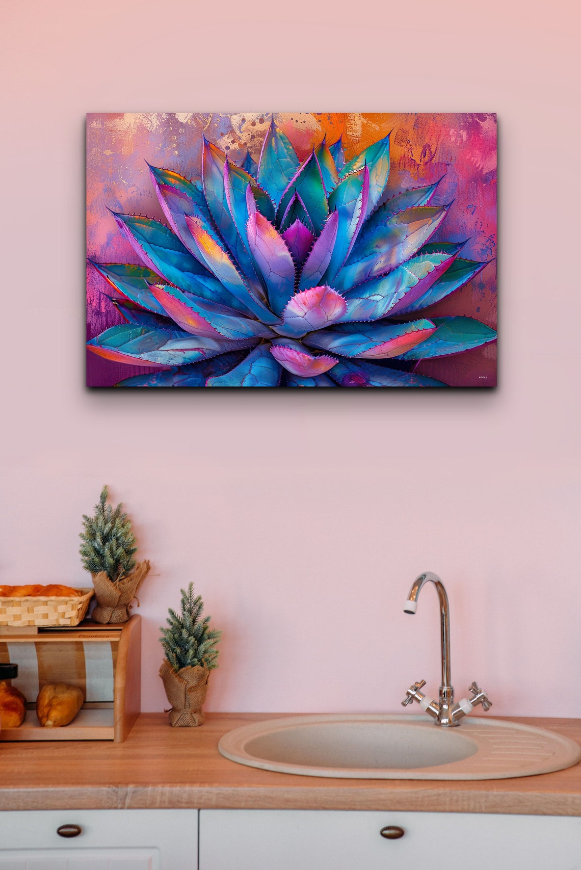 Vibrant Neon Blue Agave Succulent With Purple Pink Tones Wall Art - Image 4